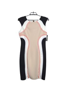 Jax Sheath Dress Size 14 Black Stretch Tan Embroidered Sleeveless NEW